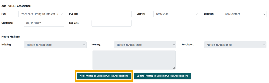 Add POI to Current POI REP Associations Button