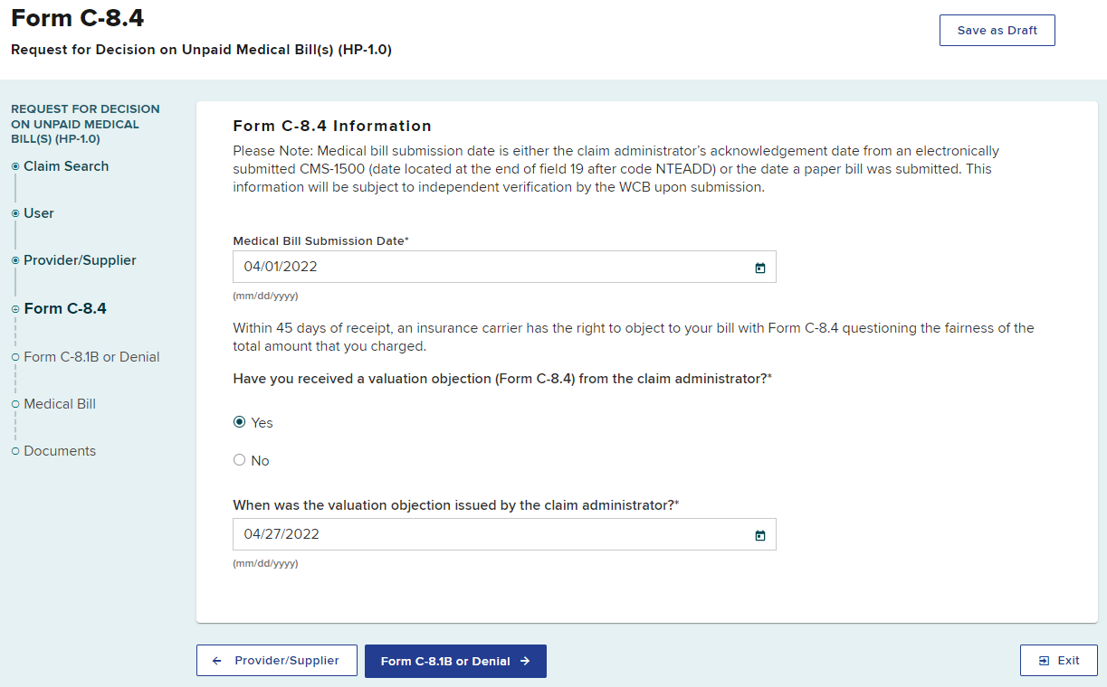 C-8.4 Form Information screen