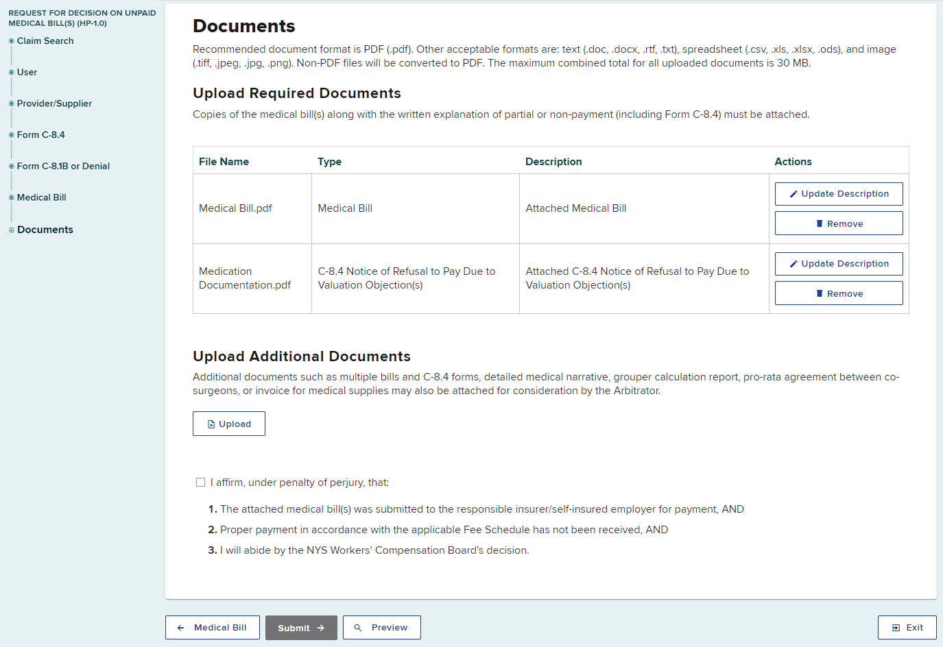 Upload Document screen