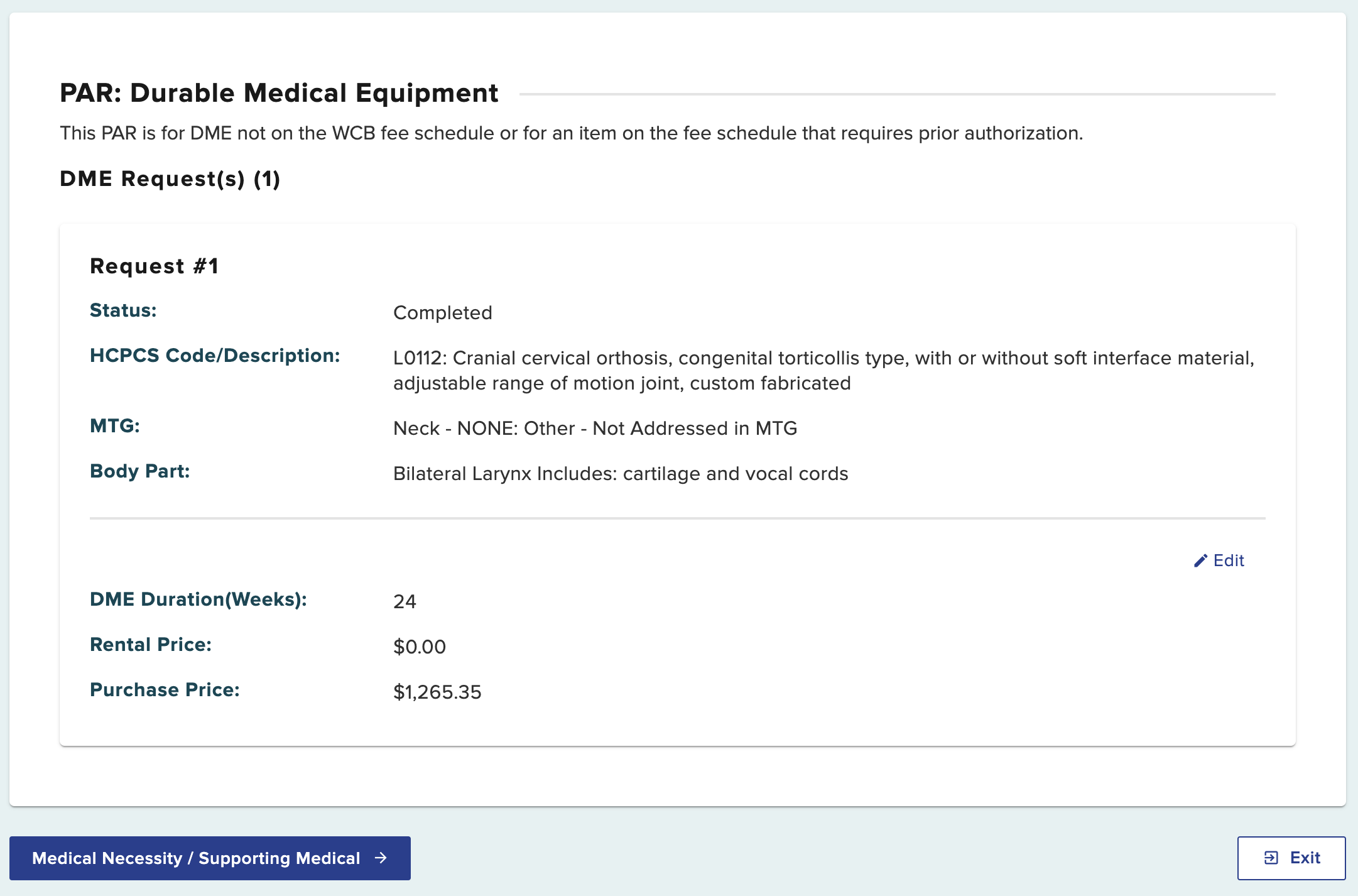 DME request details