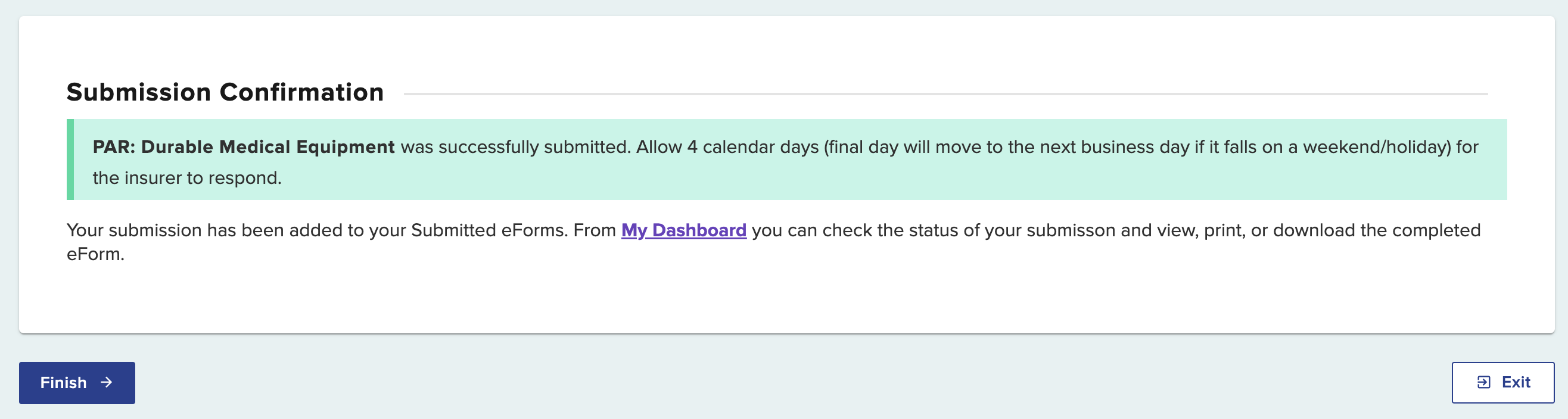 DME submission confirmation