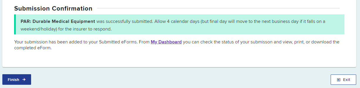 Provider submission confirmation