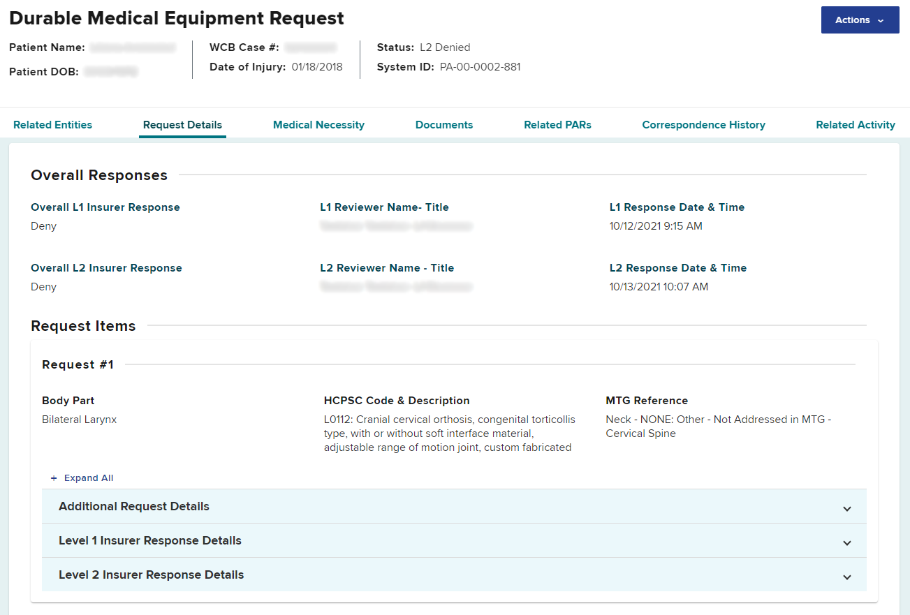 Level 1 and Level 2 response details