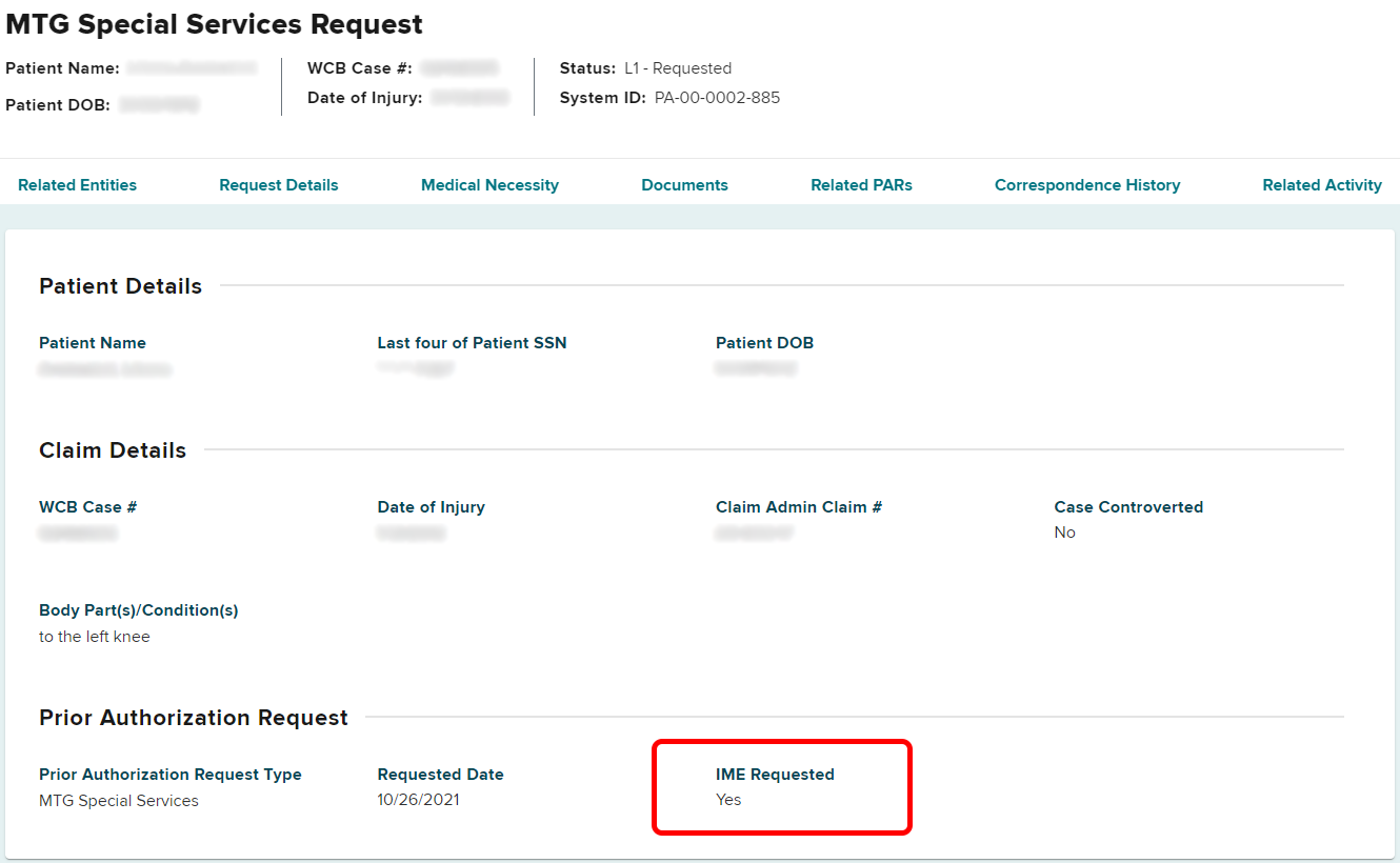 IME Requested PAR Details