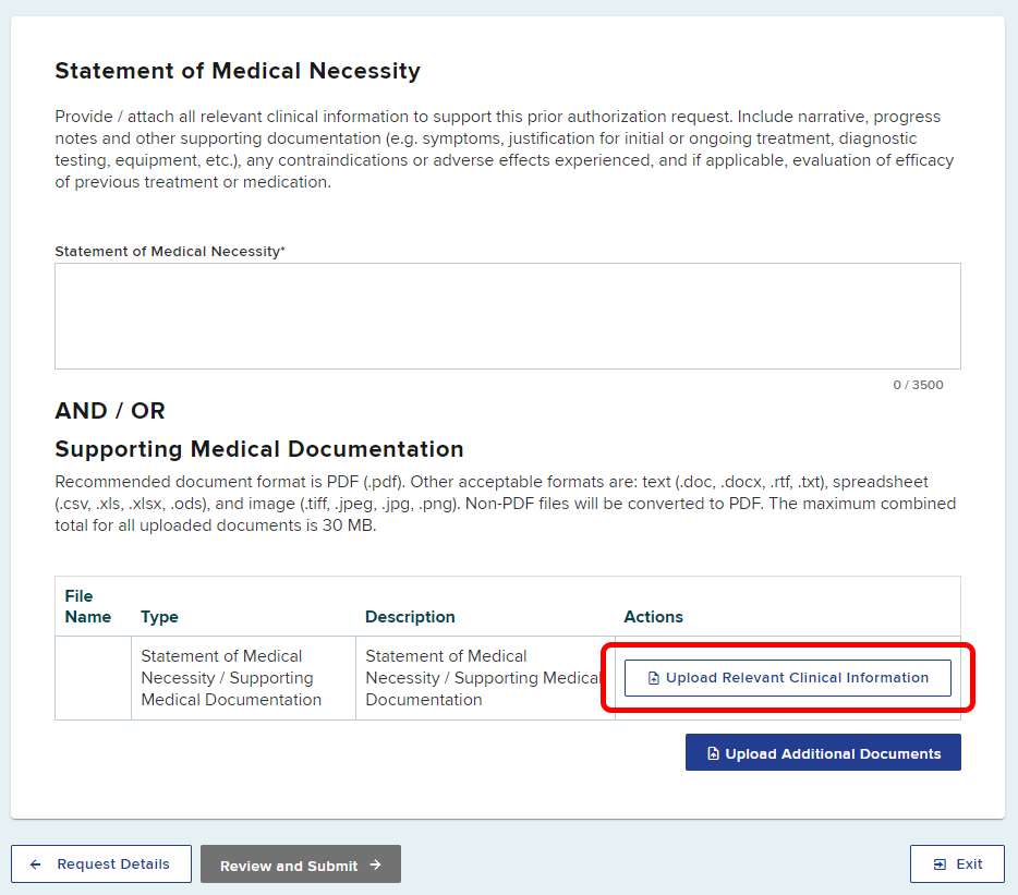 Statement of Medical Necessity Upload