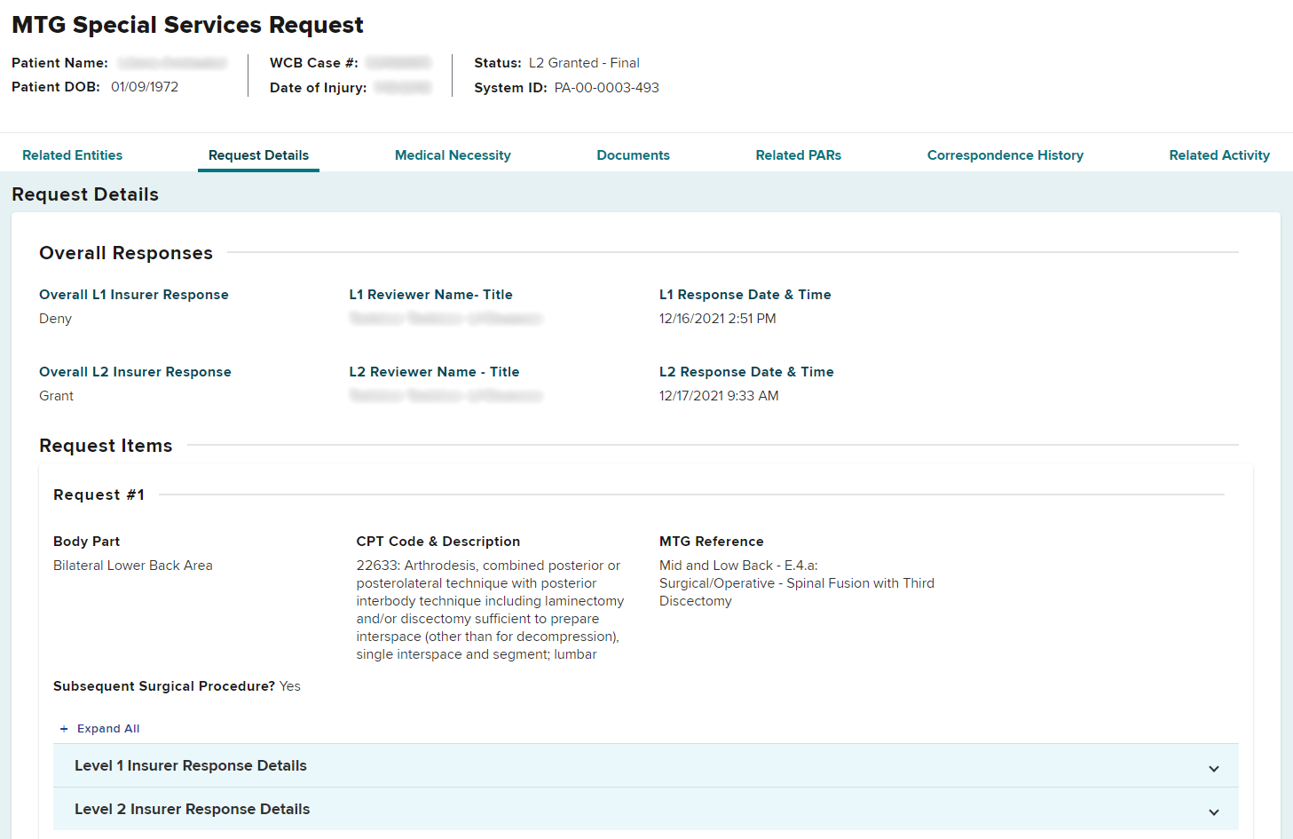 Insurer Response Details